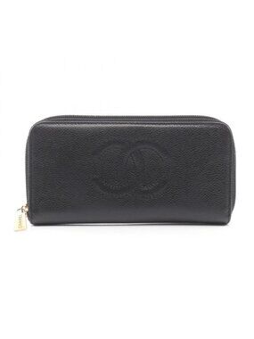 Chanel Round Wallet CC Logo Black Caviar Leather CC